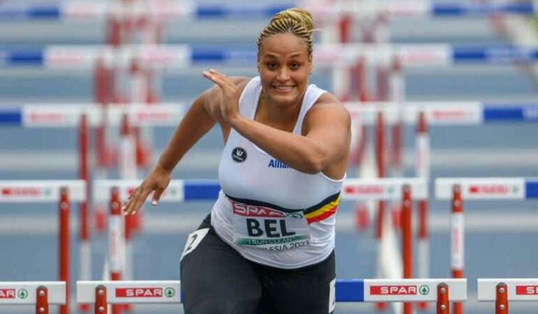 A shot putter from Belgium takes over to run 100-meter hurdles. How it saved her team is as follows: